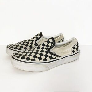 VANS Checker Black & White slip on skate shoes Kids size 3.5